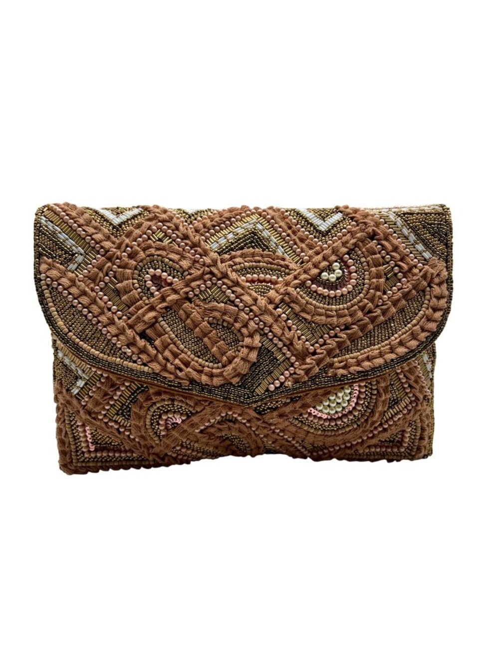 MMs Brands Brown Beaded Clutch Purse